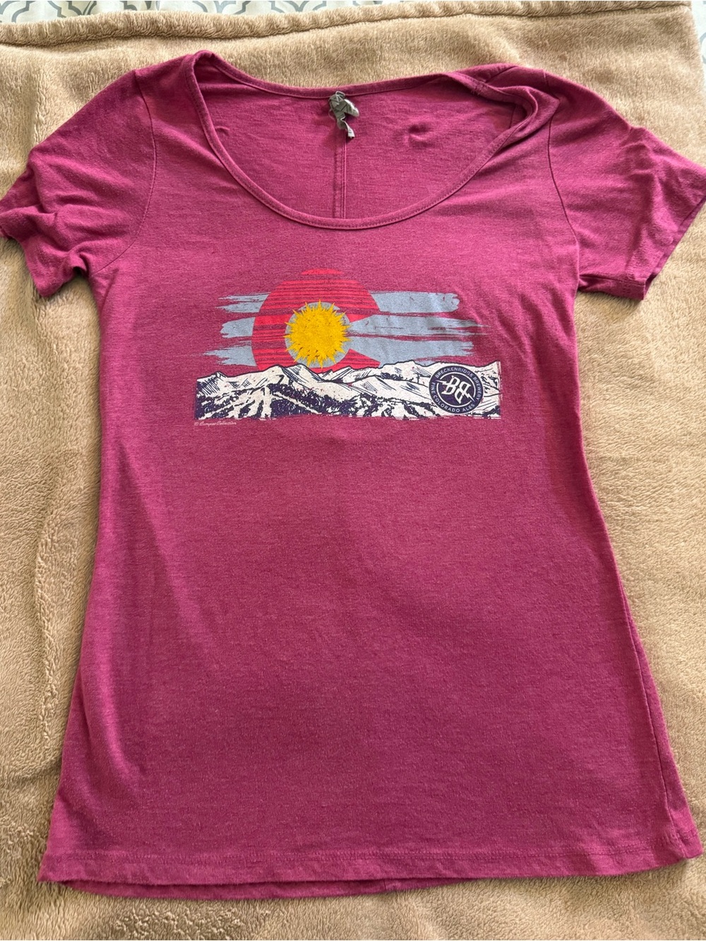 Breckenridge Brewery Women's Berry Scoop Neck Tee with Mountain Sun Graphic